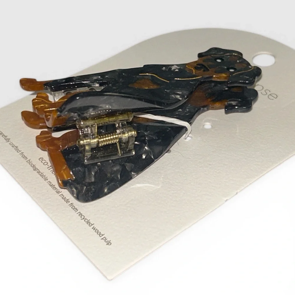 NWT Solar Eclipse Anthropologies Hand Painted “DOBERMAN” Dog Brees Hair Clip